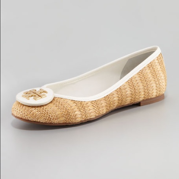 Tory Burch Shoes - Tory Burch Reva White Straw Flat